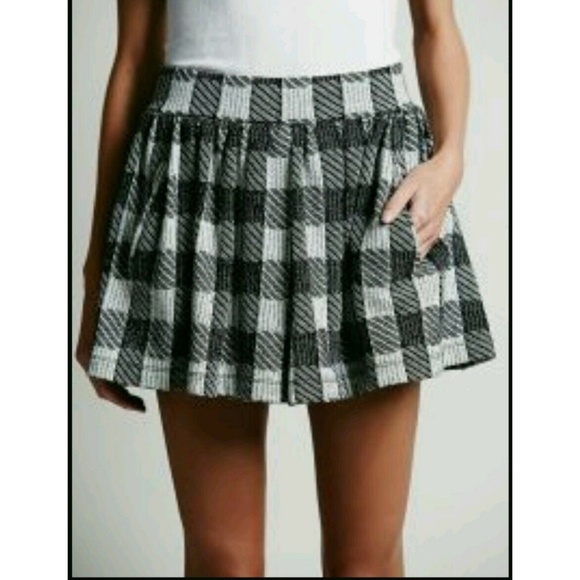 New Free People Black/Ivory Plaid Mini Skirt SMALL - Picture 6 of 8